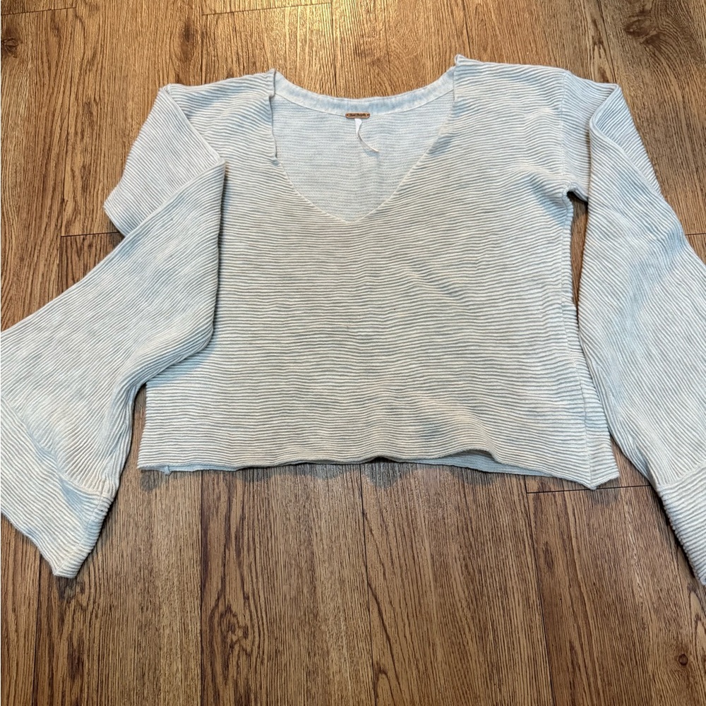 Free People Cream/Taupe/Gray Striped Ribbed Crop Top — Size S